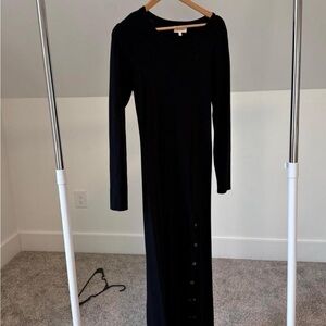 bohme Black Long-Sleeve Maxi Dress with Side Button Detail